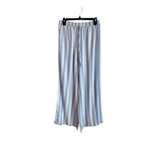 Bécool Blue/White Striped Linen Rayon Blend Wide Leg Lounge Pants Women’s Med‎